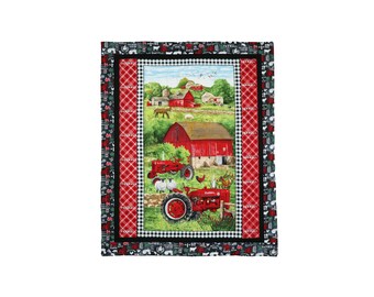 IH Farmall Tractor Baby Quilt, Farmall Cub an H Tractor Farm Scene