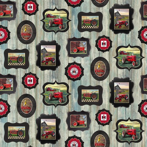 Hometown Life Fabric Farmall Tractor Toss on Blue Print Concepts YARD