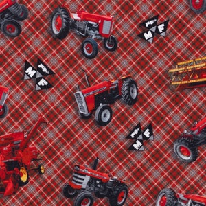 Massey Ferguson Tractor Fabric, Red Plaid, sold by the yard