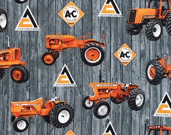 Allis chalmers Tractor Fabric Tractor and Logo Toss on Black Barnwood Background Sold by the Yard Etsy