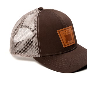 Keystone Oliver Logo Hat, Leather Emblem, Brown Mesh