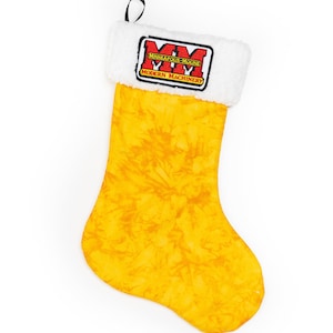 Minneapolis Moline Christmas Stocking, Gold Print Stocking with MM Modern Machinery Logo on Cuff