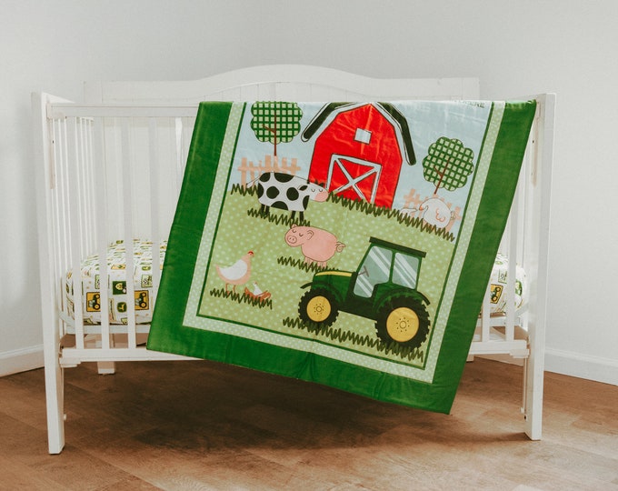 John Deere Tractor Crib Bedding Set Quilt and Sheet for Nursery Etsy