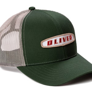 Oliver Tractor Logo Hat, Green with Tan Mesh Back, Oval Three-Digit Oliver Logo