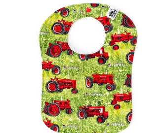 Farmall Tractor Baby Bib, Tractors on a Green Grass Background