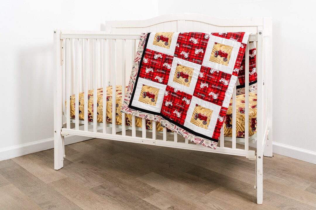 IH Farmall Tractor Crib Bedding Set Quilt and Sheet for Nursery, Cream