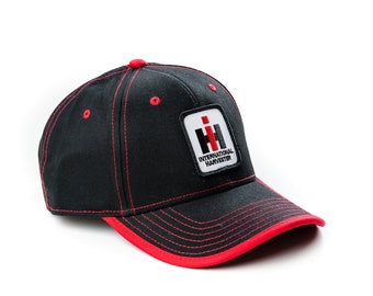 International Harvester IH Logo Hat, Black with Red Accents