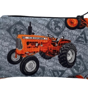 Bolsa com zíper para trator Allis Chalmers, trator Allis Chalmers D15 em fundo com logotipo cinza