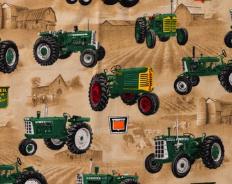 Oliver Tractor Cotton Fabric, Cream