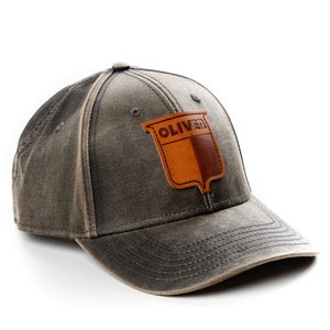 Vintage Oliver Logo Hat, Leather Emblem, Oil Distressed