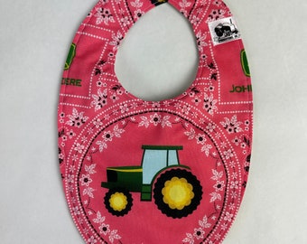 John Deere Tractor Baby Bib, pink