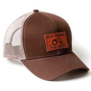 Allis Chalmers Leather Emblem Cap, Sales and Service, Brown Mesh