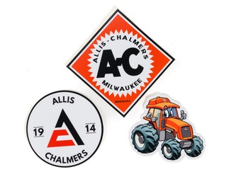 Naklejki z traktorem i logo Allis Chalmers, zestaw trzech sztuk