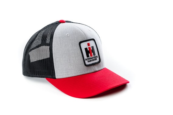International Harvester IH Logo Hat, Heather Gray with Red Brim and Black Mesh Back