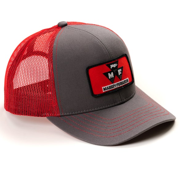 Red Massey Ferguson Tractor Logo Hat, Gray with Red Mesh Back