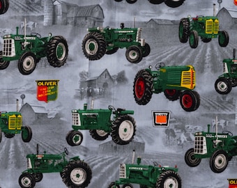 Oliver Tractor Cotton Fabric, Gray