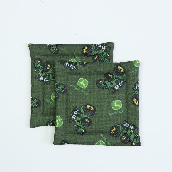 Potholders displaying John Deere Tractors, Set of Two, Green