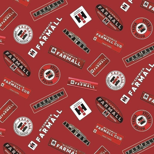 Farmall and IH Tractor Fabric, Logos, Red