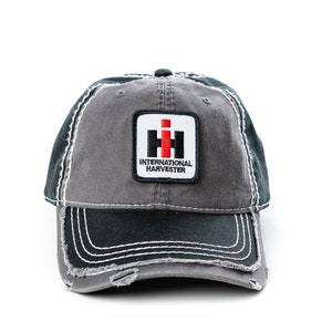 International Harvester IH Tractor Logo Hat, Gray and Black Distressed
