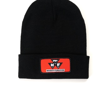 Gorro de punto negro con logotipo rojo del tractor Massey Ferguson