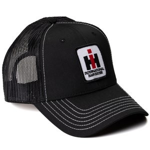 International Harvester IH Logo Hat, Black Mesh with White Accent Stitching, Choose Adult or Youth Size