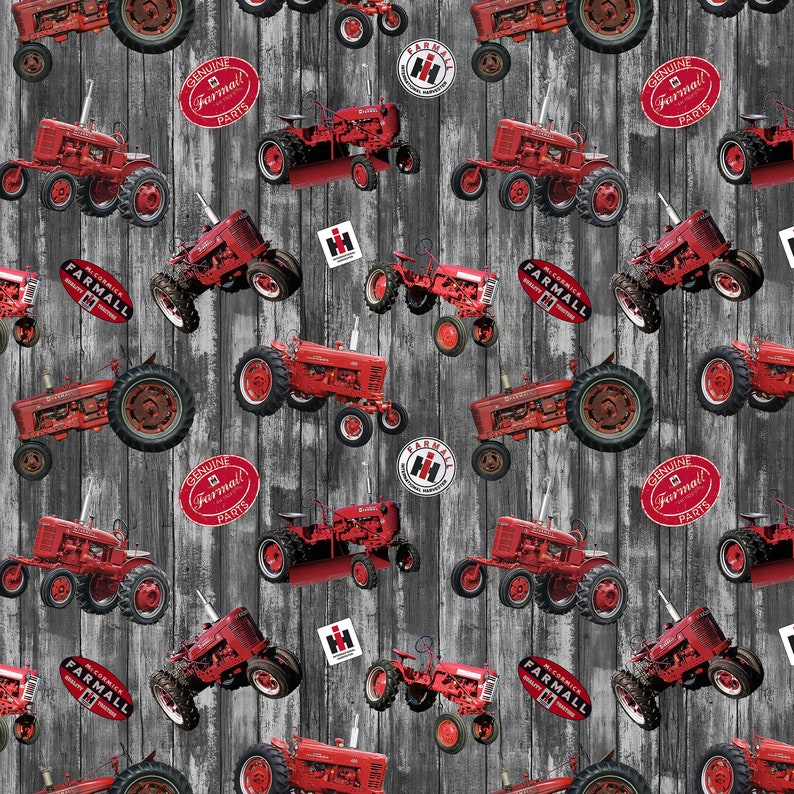 Farmall Tractor Fabric Barn Wood Background Cotton Sold By Etsy