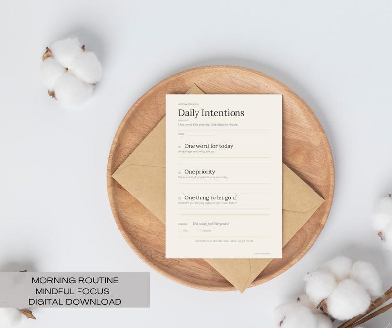 Mourning Routine Intentions Worksheet Daily Intentions Card — Printable A5 PDF | Morning Routine | Mindful ...