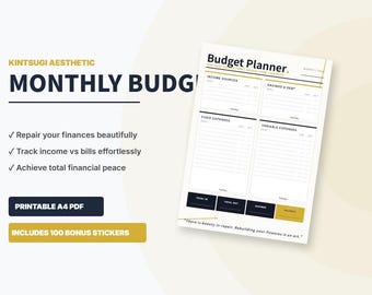 Kintsugi Monthly Budget Planner, Financial Tracker, Wealth Organizer (Printable A4 PDF)