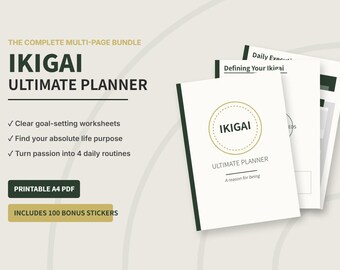 Ikigai Life Planner Bundle, Purpose Journal, Minimalist Goal Setter (Printable A4 PDF)