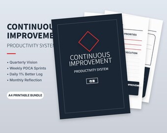 Continuous Improvement Productivity System, PDCA Sprint Tracker, Daily Log (A4)
