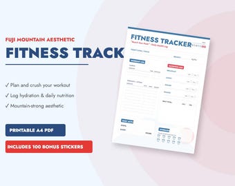 Fuji Mountain Fitness Tracker, Daily Workout Log, Nutrition Planner (Printable A4 PDF)