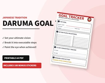 Daruma Goal Tracker, Japanese Habit Planner, Printable A4 PDF (Digital Download)