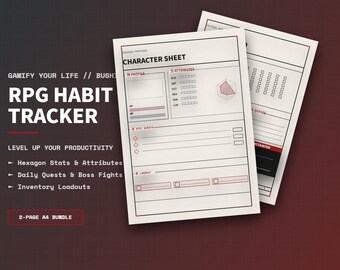 Gamify Your Life Habit Tracker, Japanese RPG Planner A4, ADHD Friendly Goal Setter, Bushido Character Sheet, GoodNotes Desk Organization
