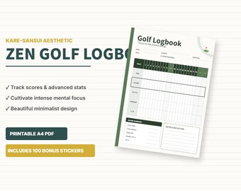 Zen Golf Logbook, Minimalist Scorecard, Mental Game Journal (Printable A4 PDF)