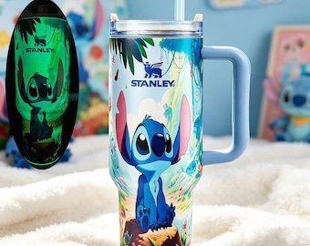 Stitch Tumbler 40oz, Insulated Cup with Handle & Straw Stainless Steel, Perfect Birthday Mother’s Day Gift for Her/Him Fans