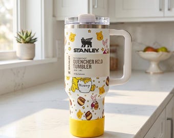 Winnie Pooh Tumbler 40oz, Insulated Cup with Handle & Straw Stainless Steel, Perfect Birthday Mother’s Day Gift for Her/Him Fans