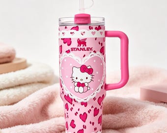 Hello Kitty 40 Unzen Becher mit Griff & Strohhalm, Isolierbecher aus Edelstahl, perfektes Geburtstags-Muttertagsgeschenk für ihre Fans
