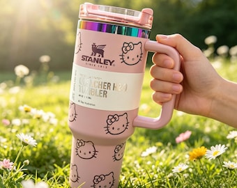 Hello Kitty Becher 40 Unzen mit Griff & Strohhalm, Isolierbecher aus Edelstahl, perfektes Geburtstags-Muttertagsgeschenk für ihre Fans