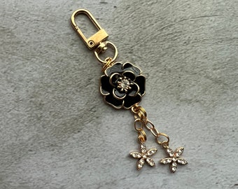 Black flower charm, handmade gift for her