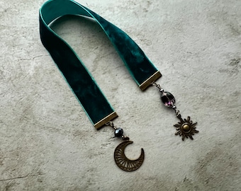 Bookmark with moon and sun charms