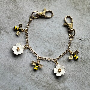 Purse charm on chain with flowers and bees image 2