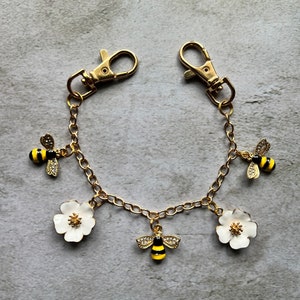 Purse charm on chain with flowers and bees image 5