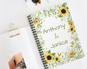 Sunflower Notebook,  Personalized Journal, Wedding Journal, Gratitude journal, Customizable