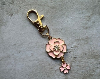 Purse charm pink flower dangle