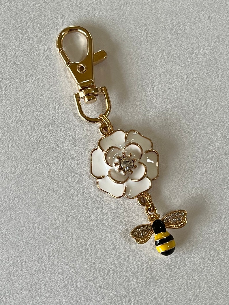 Purse charm white flower dangle image 2