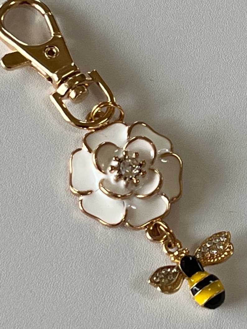 Purse charm white flower dangle image 6