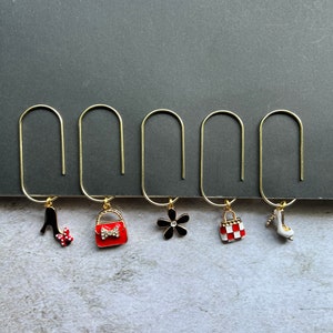 Large gold paperclips  with flower charms, gift for teacher
