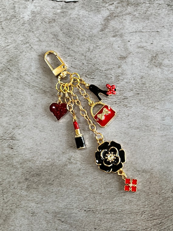 Fashion Purse Charm With Black and Red Accessory Charms 