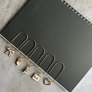 Large gold paperclips  with flower charms, gift for teacher