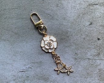 Bag charm with flower and star tassels dangles purse charm